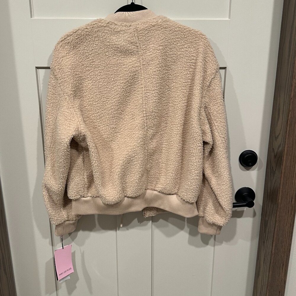 Avec Les Filles Beige Sherpa Fleece Bomber Jacket - Picture 2 of 3
